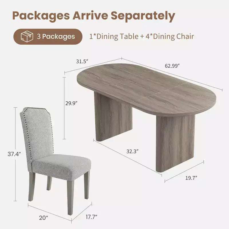 Ensemble table à manger ovale avec chaises de salle à manger rembourrées, table de cuisine avec base en bois robuste, chaise de salle à manger à dossier haut en bois massif pour la cuisine