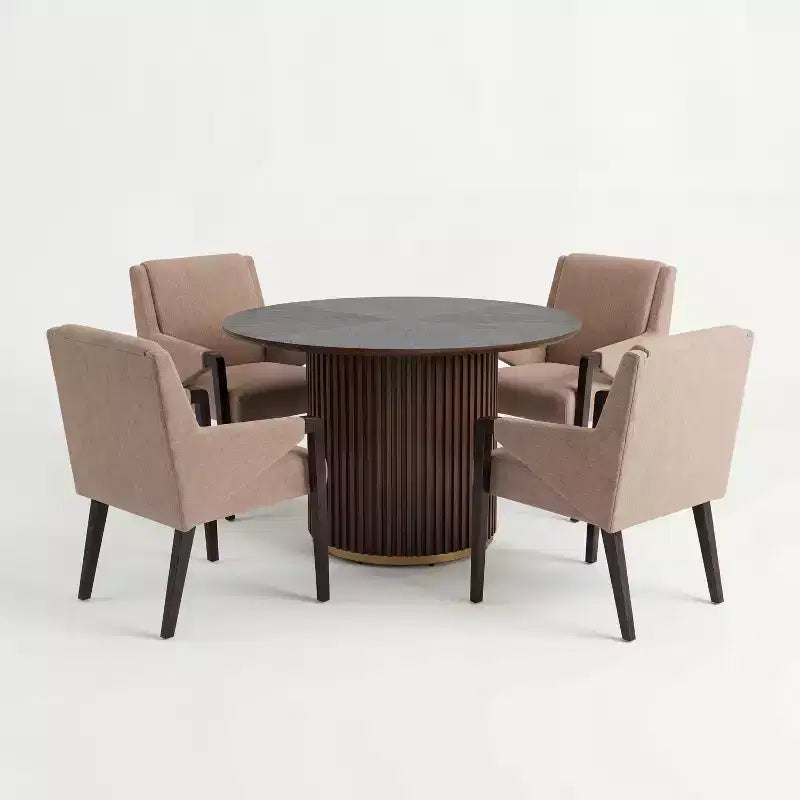Christopher Knight Home Arvind Ensemble de salle à manger moderne 5 pièces en bois d'hévéa avec table ronde et tissu de lin