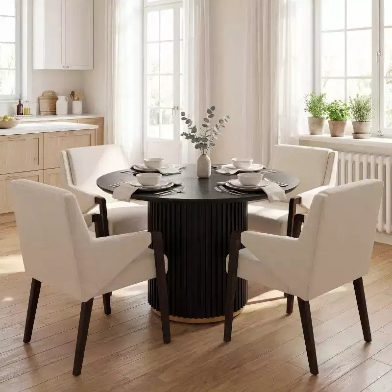 Christopher Knight Home Arvind Ensemble de salle à manger moderne 5 pièces en bois d'hévéa avec table ronde et tissu de lin
