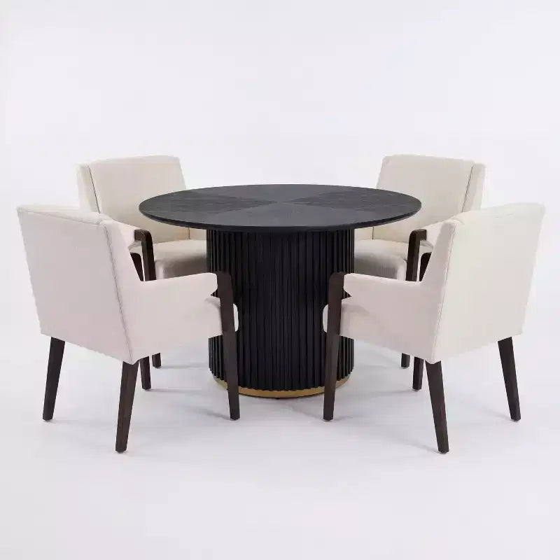 Christopher Knight Home Arvind Ensemble de salle à manger moderne 5 pièces en bois d'hévéa avec table ronde et tissu de lin