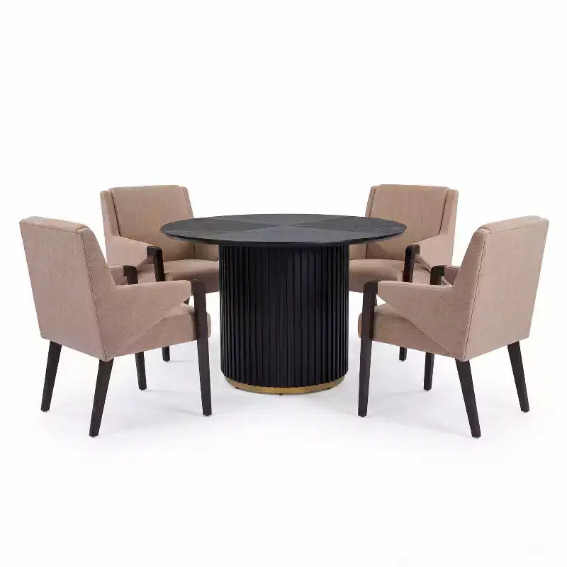 Christopher Knight Home Arvind Ensemble de salle à manger moderne 5 pièces en bois d'hévéa avec table ronde et tissu de lin