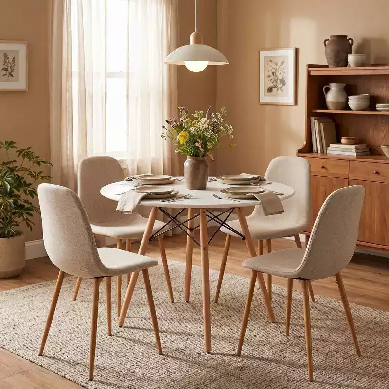 Ensemble de salle à manger rond FurnitureR pour 4 personnes, table de cuisine de 80 cm avec 4 chaises rembourrées, ensemble de salle à manger avec pieds en bois pour petit espace, appartement, coin petit-déjeuner