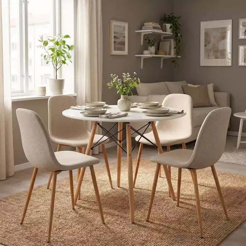 Ensemble de salle à manger rond FurnitureR pour 4 personnes, table de cuisine de 80 cm avec 4 chaises rembourrées, ensemble de salle à manger avec pieds en bois pour petit espace, appartement, coin petit-déjeuner