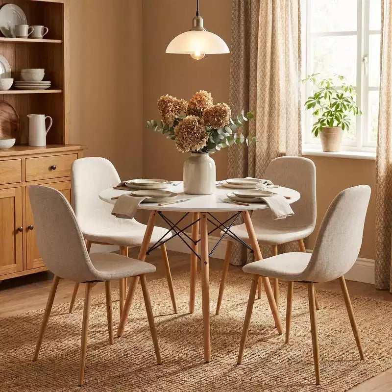 Ensemble de salle à manger rond FurnitureR pour 4 personnes, table de cuisine de 80 cm avec 4 chaises rembourrées, ensemble de salle à manger avec pieds en bois pour petit espace, appartement, coin petit-déjeuner