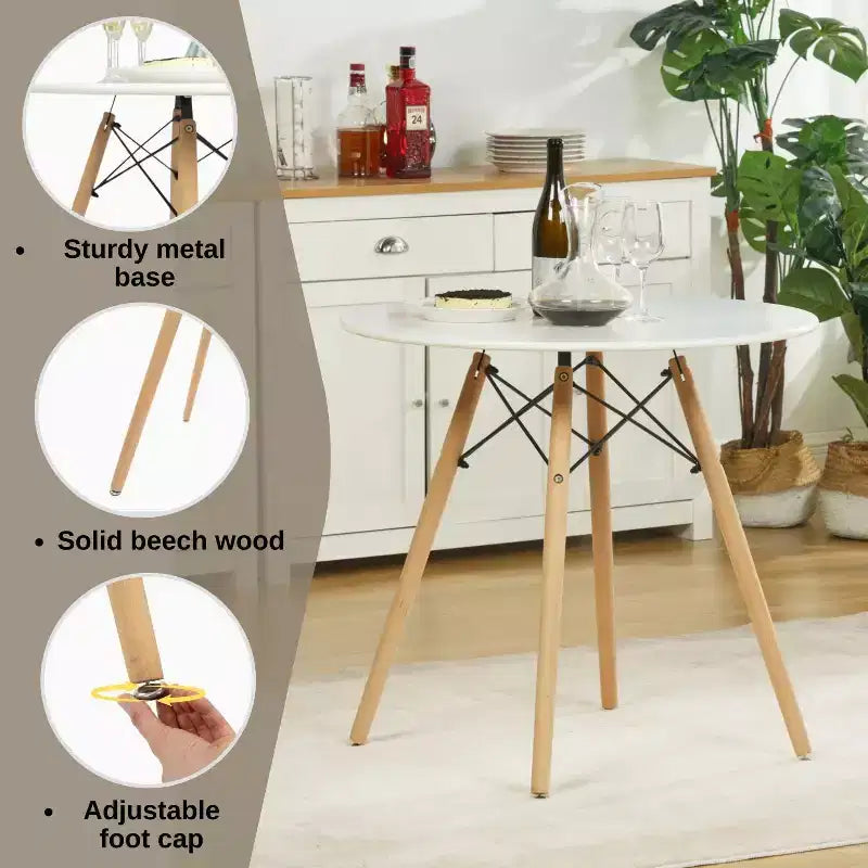 Ensemble de salle à manger rond FurnitureR pour 4 personnes, table de cuisine de 80 cm avec 4 chaises rembourrées, ensemble de salle à manger avec pieds en bois pour petit espace, appartement, coin petit-déjeuner