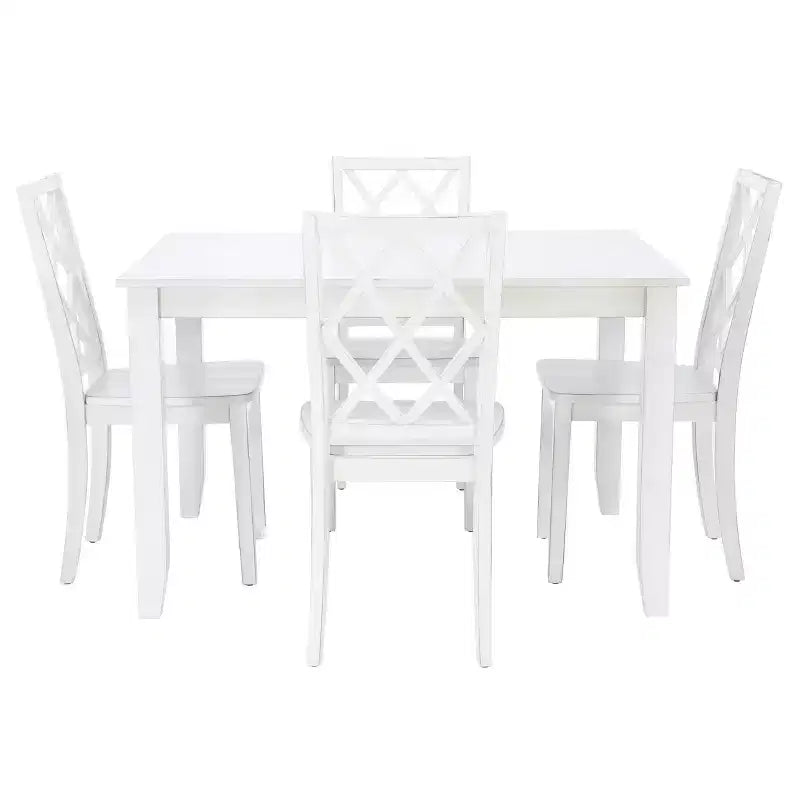 Ensemble de salle à manger 5 pièces en bois massif Harleau Blanc - Powell : Table rectangulaire, 4 chaises, style nautique