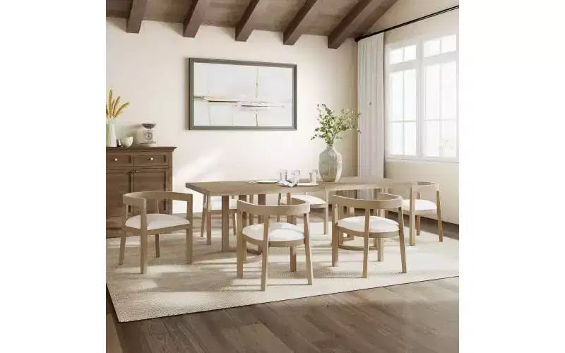 Ensemble de salle à manger Christopher Knight Home Ellie moderne 7 pièces en bois d'hévéa et tissu d'ameublement beige/frêne clair