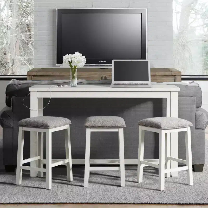 Ensemble table à manger multifonctionnelle Stanford blanche - Picket House Furnishings : 4 pièces, haute, cadre en MDF, revêtement en polyester