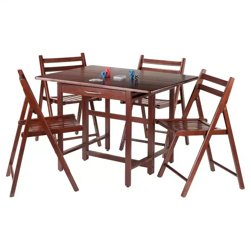Ensemble de salle à manger 5 pièces Taylor avec table à abattants et chaises pliantes Noyer – Winsome : Salle à manger traditionnelle en bois dur, 4 sièges sans accoudoirs, rectangulaire