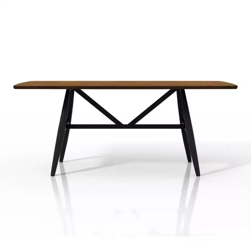 7pc Bernst Mid-Century Modern Dining Table Set Antique Oak/Black/Gray - miBasics: Rubberwood, Upholstered Chairs, Trestle Base