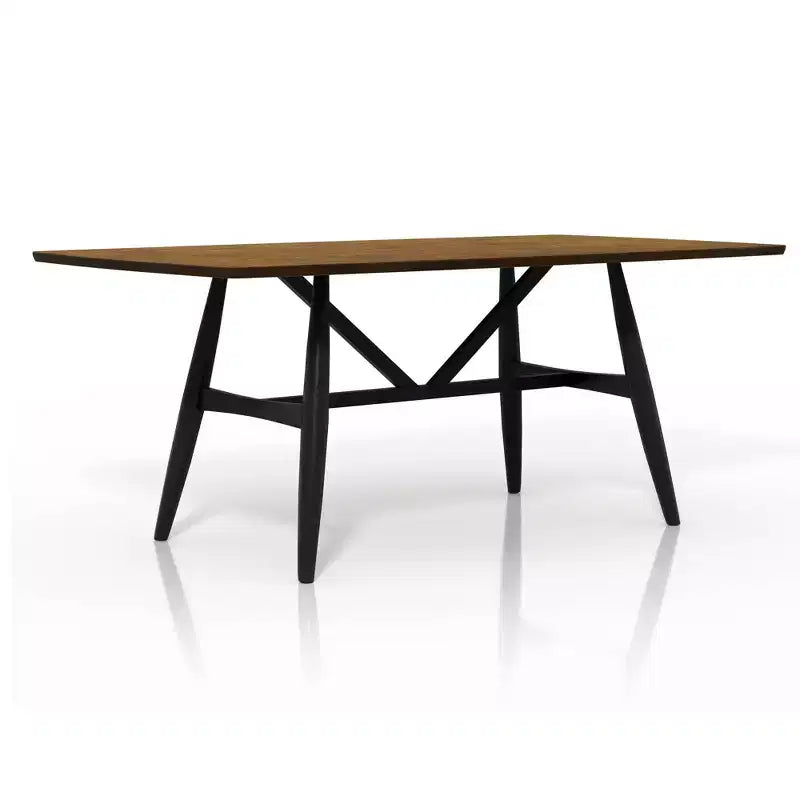 Ensemble table de salle à manger 7 pièces Bernst style moderne du milieu du siècle Chêne ancien/Noir/Gris - miBasics : Bois d'hévéa, Chaises rembourrées, Piétement tréteau