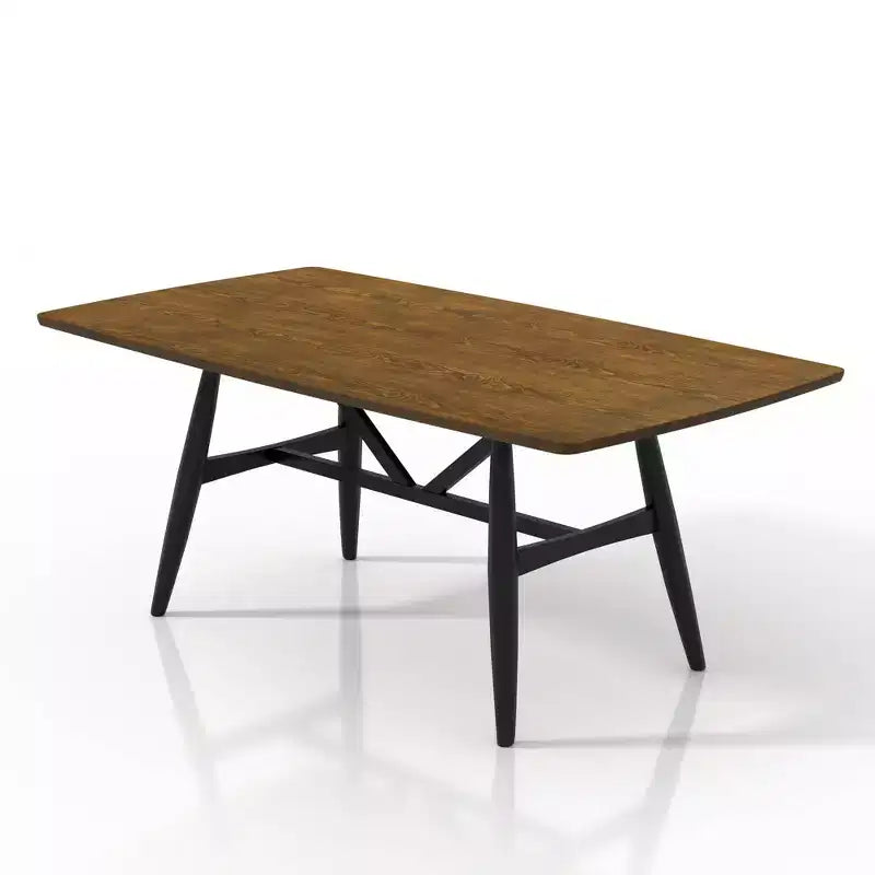 Ensemble table de salle à manger 7 pièces Bernst style moderne du milieu du siècle Chêne ancien/Noir/Gris - miBasics : Bois d'hévéa, Chaises rembourrées, Piétement tréteau