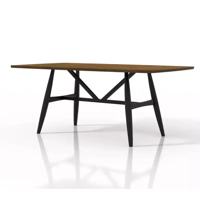 Ensemble table de salle à manger 7 pièces Bernst style moderne du milieu du siècle Chêne ancien/Noir/Gris - miBasics : Bois d'hévéa, Chaises rembourrées, Piétement tréteau
