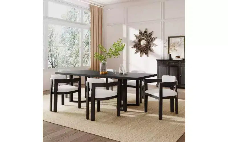 Christopher Knight Home Eleanor Ensemble de salle à manger 7 pièces en bois d'hévéa et tissu beige/noir