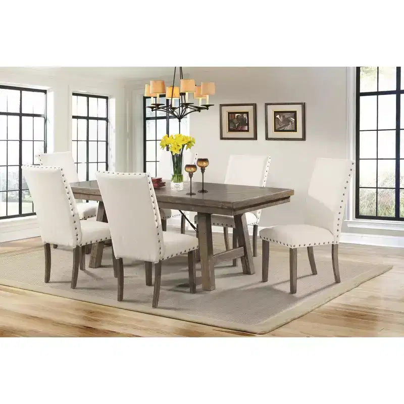Ensemble de salle à manger extensible 7 pièces Dex et 6 chaises latérales rembourrées Noyer/Crème - Picket House Furnishings : Finition fumée, Pieds évasés
