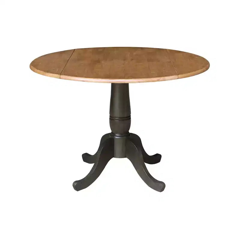 Table à manger ronde à rallonges doubles de 107 cm avec 4 chaises à dossier ajouré Noyer cendré/Charbon délavé - International Concepts : Bois d'hévéa, Piètement central