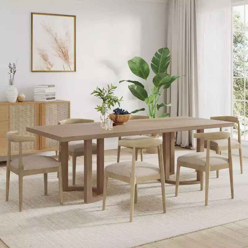 Ensemble de salle à manger Christopher Knight Home Lillian de 7 pièces de style moderne du milieu du siècle avec chaises rembourrées en frêne clair
