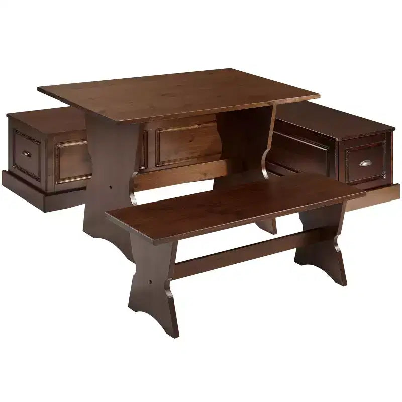 3pc Colby L Shaped Bench and Backless Nook Dining Set Brown - Linon: Wood Frame, 5-Seater, Trestle Base