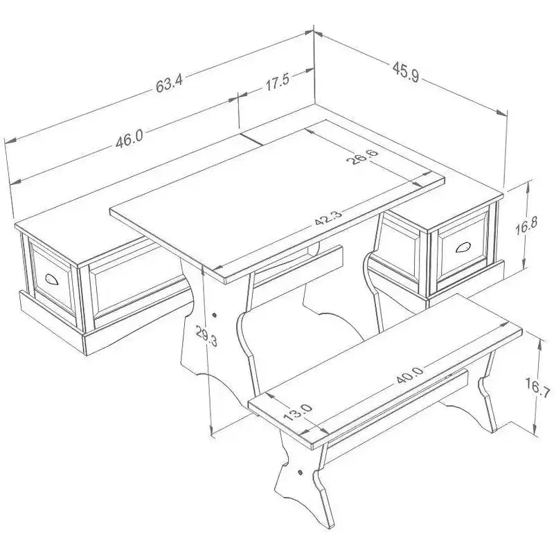 Ensemble de salle à manger d'angle 3 pièces Colby en L avec banc et tabouret, marron - Linon : cadre en bois, 5 places, piètement tréteaux