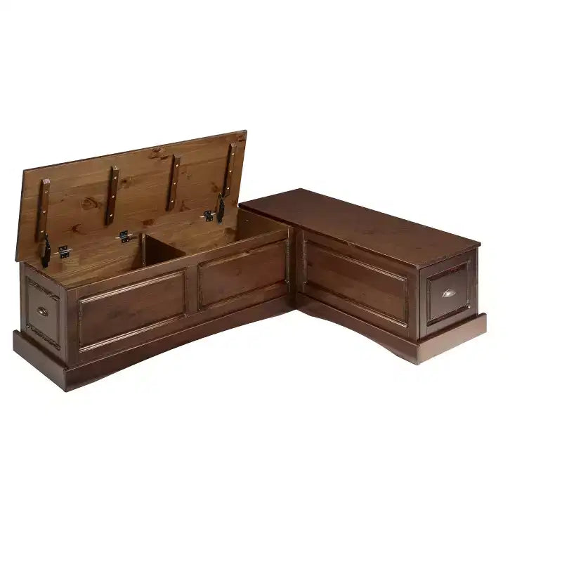 Ensemble de salle à manger d'angle 3 pièces Colby en L avec banc et tabouret, marron - Linon : cadre en bois, 5 places, piètement tréteaux