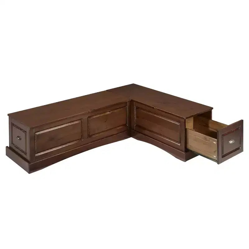 Ensemble de salle à manger d'angle 3 pièces Colby en L avec banc et tabouret, marron - Linon : cadre en bois, 5 places, piètement tréteaux