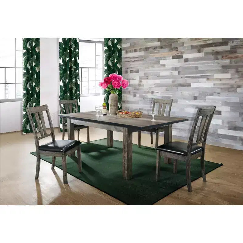 Table à manger extensible Grayson 5 pièces avec sièges rembourrés Chêne gris - Picket House Furnishings : Bois d'hévéa, 6 places, Forme carrée