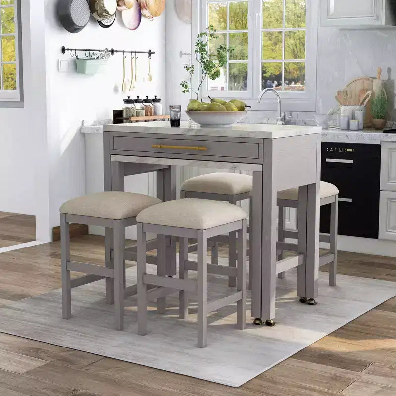 Ensemble de salle à manger 5 pièces extensible Gardenside Hauteur comptoir Blanc/Gris clair/Beige - HOMES: Inside + Out