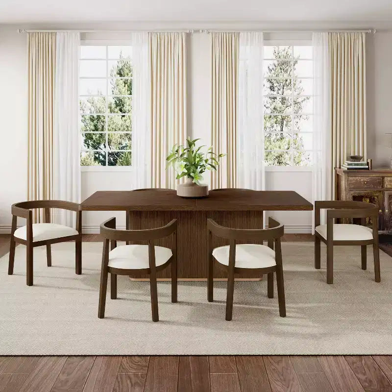 Christopher Knight Home Tyler - Ensemble de salle à manger moderne 7 pièces en hévéa rembourré beige/noyer