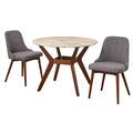 Buylateral 3pc Saville Mid Century Modern Faux Marble Round Dining Set Walnut/Gray