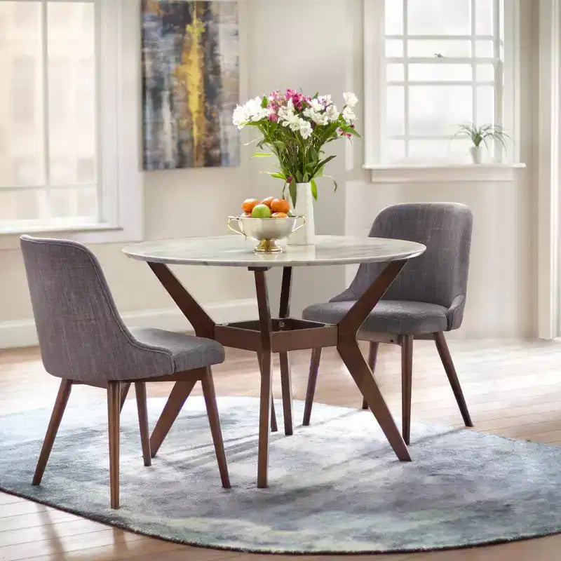 Ensemble de salle à manger rond 3 pièces Buylateral Saville Mid-Century Modern en simili marbre noyer/gris