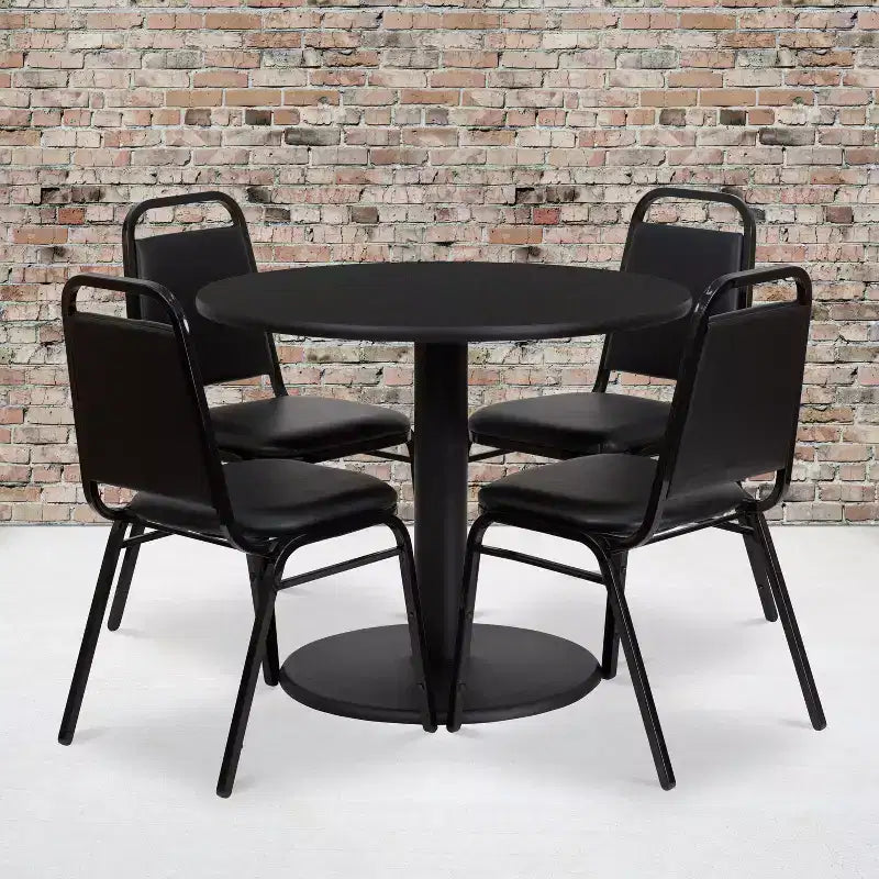 Ensemble de table ronde stratifiée Flash Furniture de 36 po avec piètement rond et 4 chaises de banquet à dossier trapézoïdal