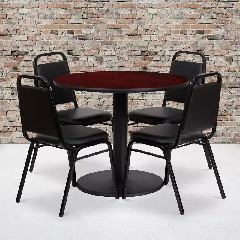 Ensemble de table ronde stratifiée Flash Furniture de 36 po avec piètement rond et 4 chaises de banquet à dossier trapézoïdal