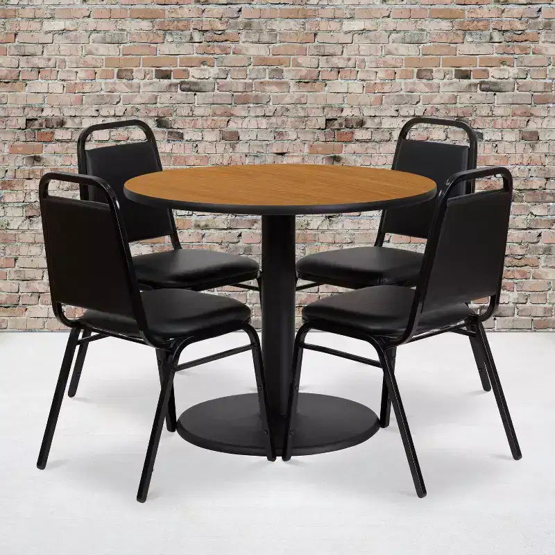 Ensemble de table ronde stratifiée Flash Furniture de 36 po avec piètement rond et 4 chaises de banquet à dossier trapézoïdal