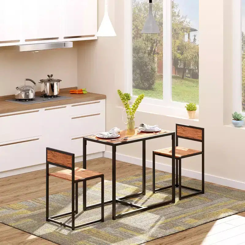 HOMCOM 3 Piece Industrial Dining Table Set, Counter Height Bar Table & Chairs Set for Small Space, Dining Room