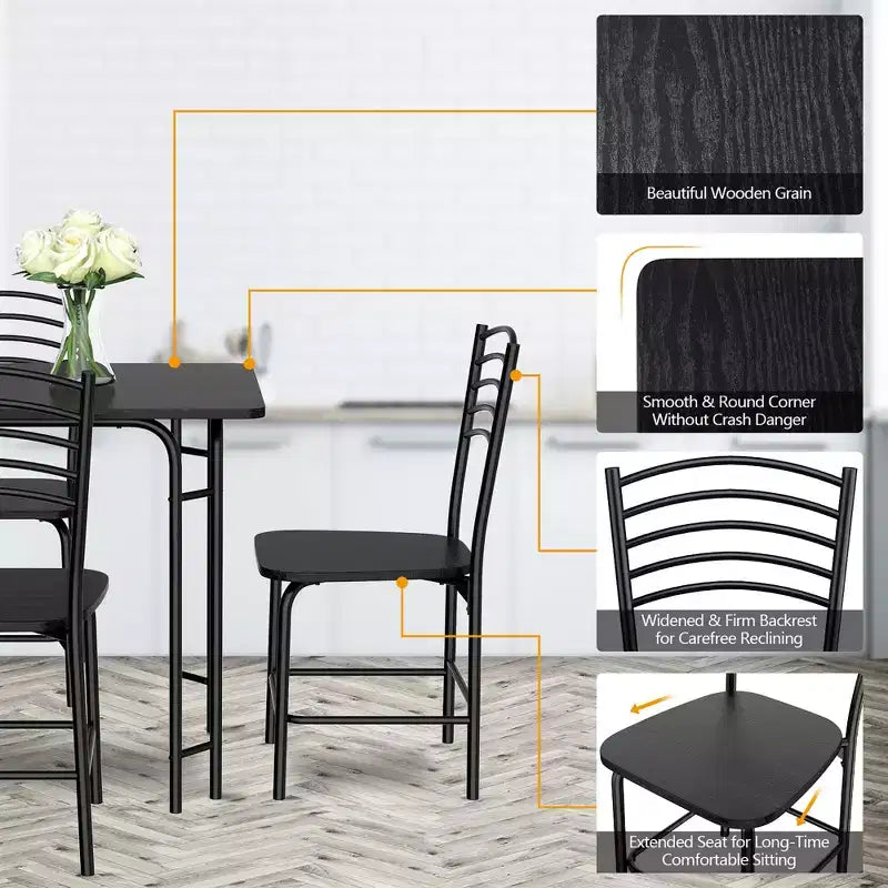 Costway Ensemble de salle à manger moderne 5 pièces, 4 chaises, cadre en acier, mobilier de cuisine, noir