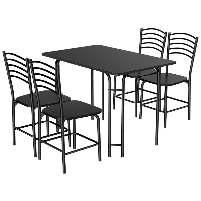 Costway Ensemble de salle à manger moderne 5 pièces, 4 chaises, cadre en acier, mobilier de cuisine, noir