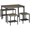 HOMCOM Industrial Dining Table Set, Kitchen Table and Chairs for 4, Dinner Table with Bench Set Metal Frame Storage Shelf, Dinette Set, Rustic Brown