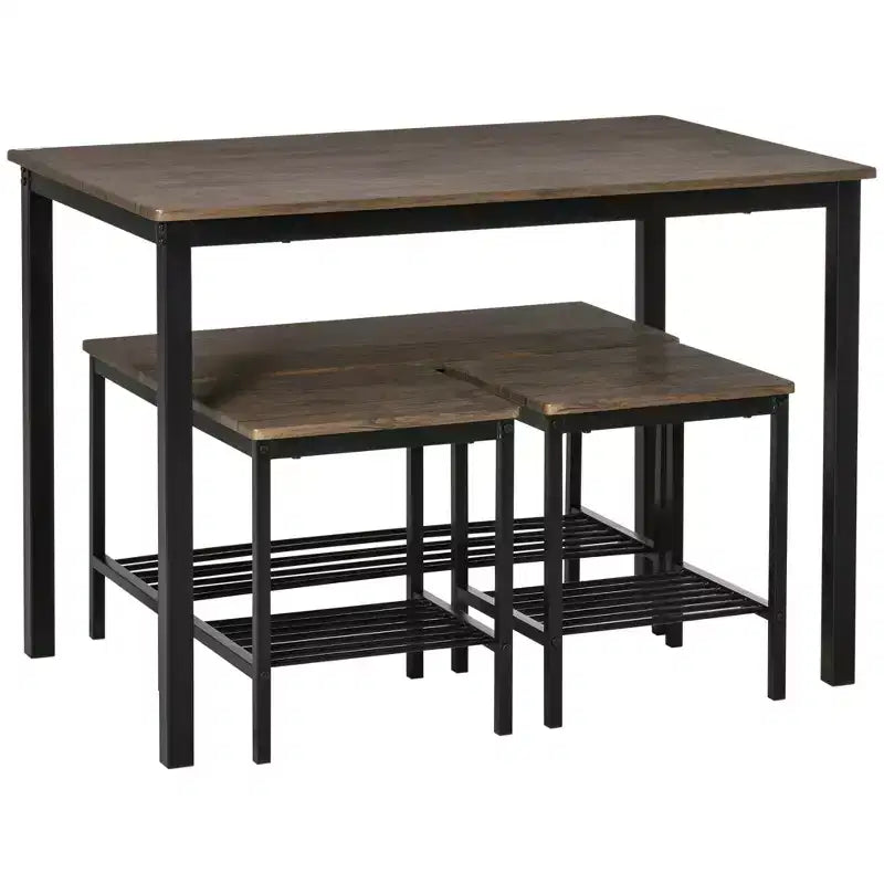 Ensemble de salle à manger industriel HOMCOM, table et chaises de cuisine pour 4, table à manger avec banc, cadre en métal, étagère de rangement, ensemble de dînette, marron rustique