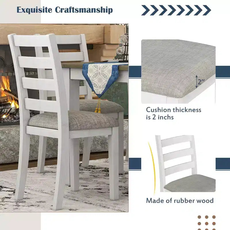Ensemble de salle à manger rustique en bois 6 pièces, table rectangulaire avec 4 chaises et banc-ModernLuxe