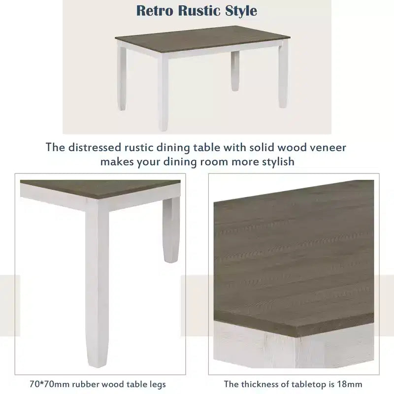 Ensemble de salle à manger rustique en bois 6 pièces, table rectangulaire avec 4 chaises et banc-ModernLuxe