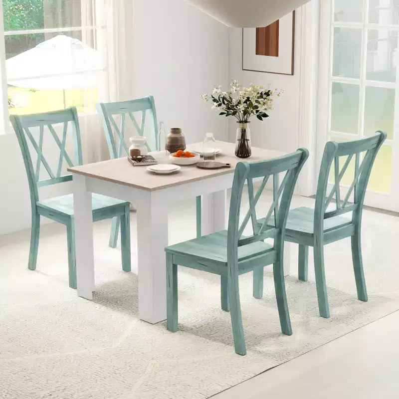 Costway Ensemble de salle à manger 5 pièces Table rectangulaire moderne et 4 chaises en bois d'hévéa pour cuisine et petit-déjeuner