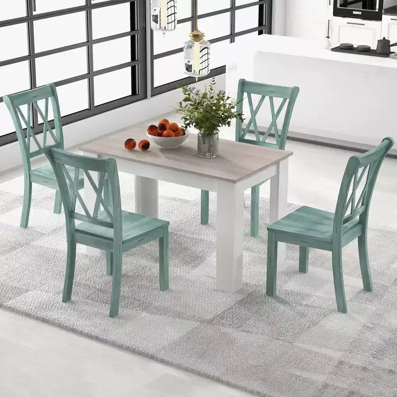 Costway Ensemble de salle à manger 5 pièces Table rectangulaire moderne et 4 chaises en bois d'hévéa pour cuisine et petit-déjeuner