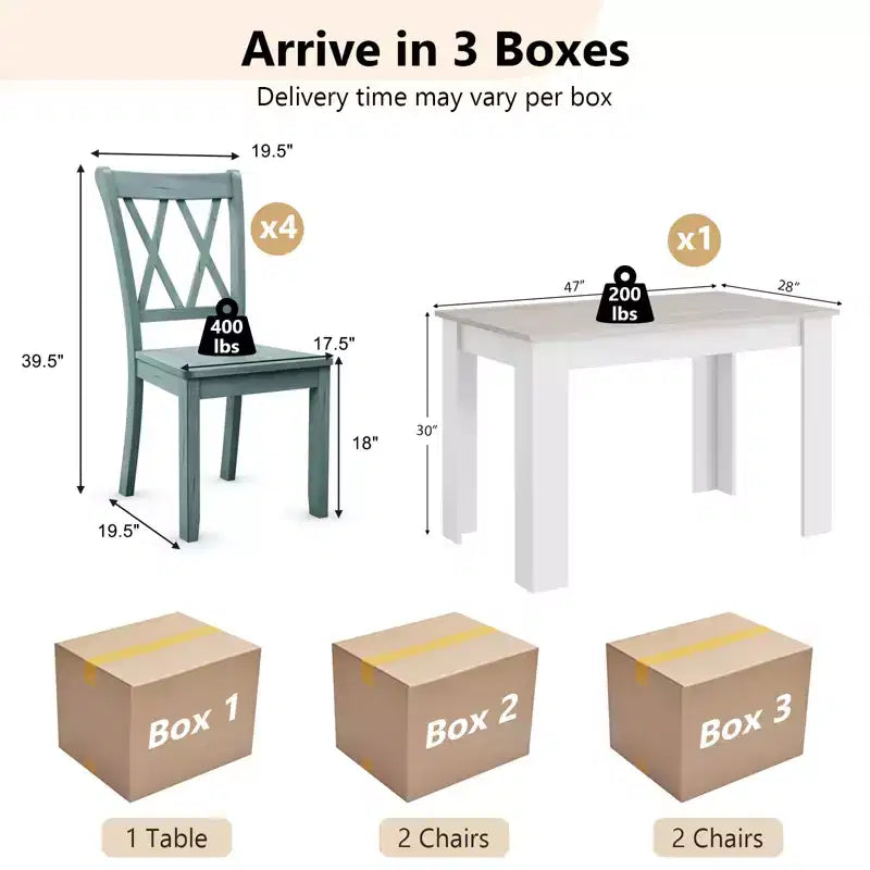 Costway Ensemble de salle à manger 5 pièces Table rectangulaire moderne et 4 chaises en bois d'hévéa pour cuisine et petit-déjeuner