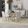 5-Piece Vintage Functional Dining Set, Round Table with 16 Wide Leaf and 4 Upholstered Chairs - ModernLuxe