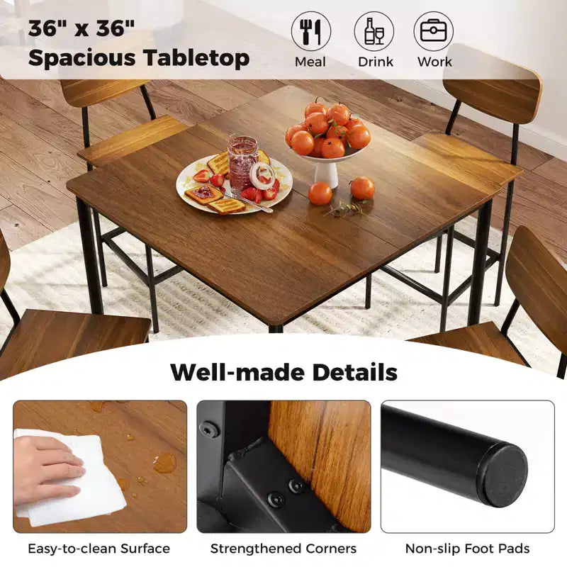 Ensemble de table à manger industrielle Costway 5 pièces avec table hauteur comptoir et 4 tabourets de bar Noir/Gris/Noyer