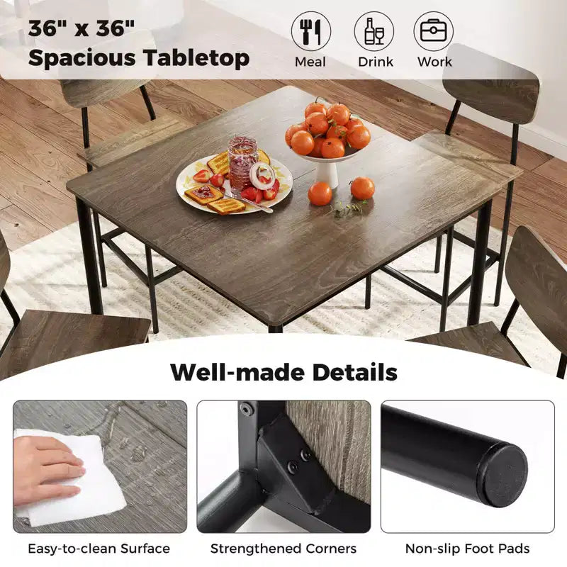 Ensemble de table à manger industrielle Costway 5 pièces avec table hauteur comptoir et 4 tabourets de bar Noir/Gris/Noyer