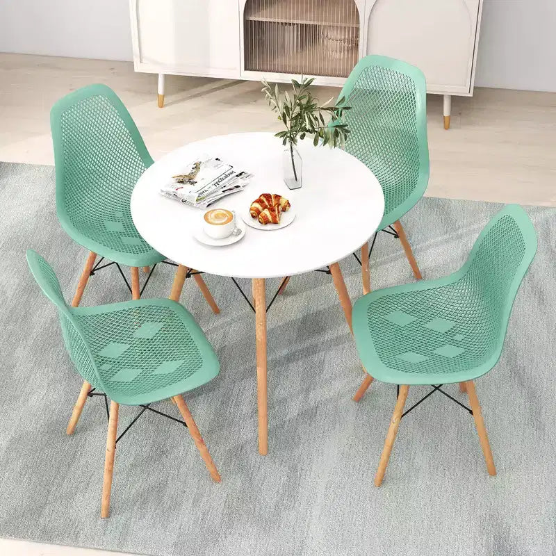 Costway Ensemble Table et Chaises de Salle à Manger 5 Pièces pour 4 Personnes, Table Ronde et 4 Chaises Modernes avec Pieds en Bois Vert/Blanc