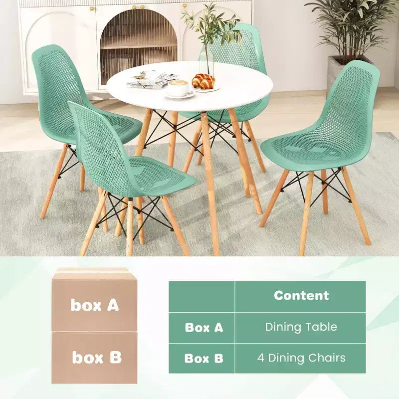Costway Ensemble Table et Chaises de Salle à Manger 5 Pièces pour 4 Personnes, Table Ronde et 4 Chaises Modernes avec Pieds en Bois Vert/Blanc