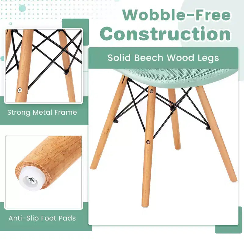 Costway Ensemble Table et Chaises de Salle à Manger 5 Pièces pour 4 Personnes, Table Ronde et 4 Chaises Modernes avec Pieds en Bois Vert/Blanc