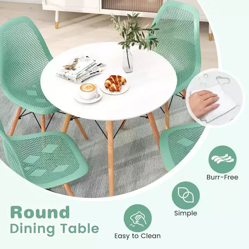 Costway Ensemble Table et Chaises de Salle à Manger 5 Pièces pour 4 Personnes, Table Ronde et 4 Chaises Modernes avec Pieds en Bois Vert/Blanc